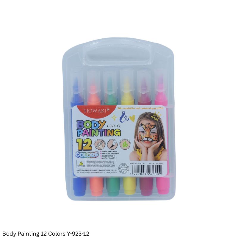 HOWAKI Y-923-12 Body Painting Set – 12 Colours with Brush Tips