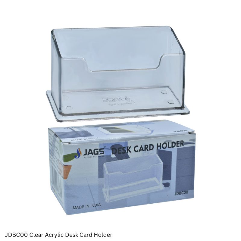 JAGS Clear Acrylic Desk Card Holder - Transparent Business Card Display Stand