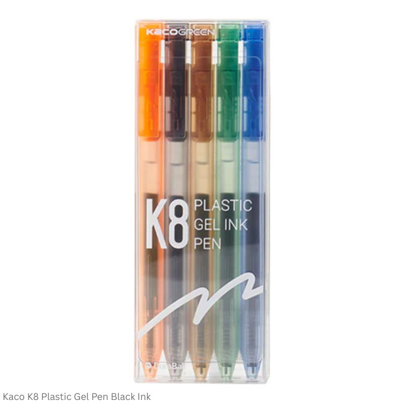 Kaco K8 Plastic Gel Ink Pen Assorted Body Color Pack of 5 Black Ink