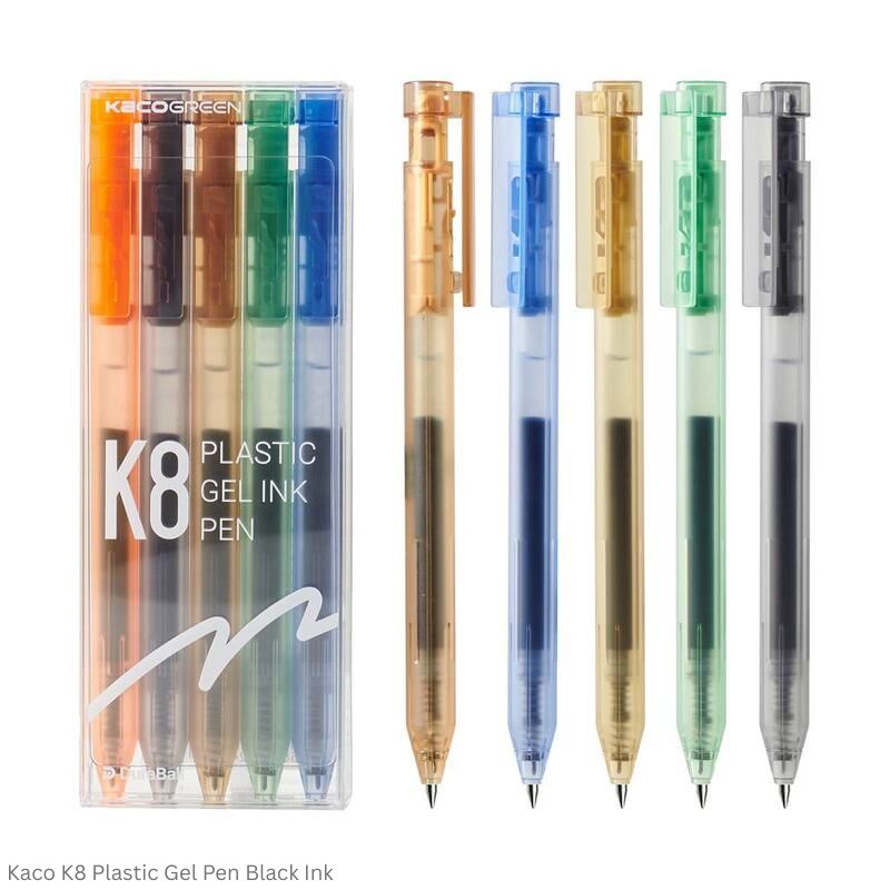 Kaco K8 Plastic Gel Ink Pen Assorted Body Color Pack of 5 Black Ink