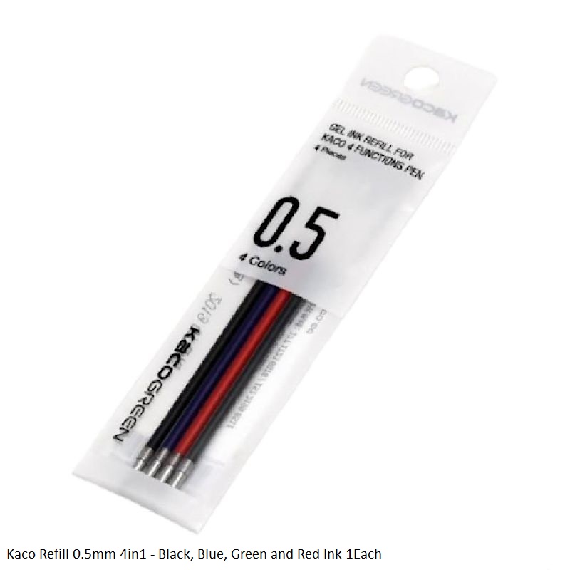 Kaco 4-in-1 Multifunction Pen Refills | 4-Piece Pack | Black, Blue, Green & Red