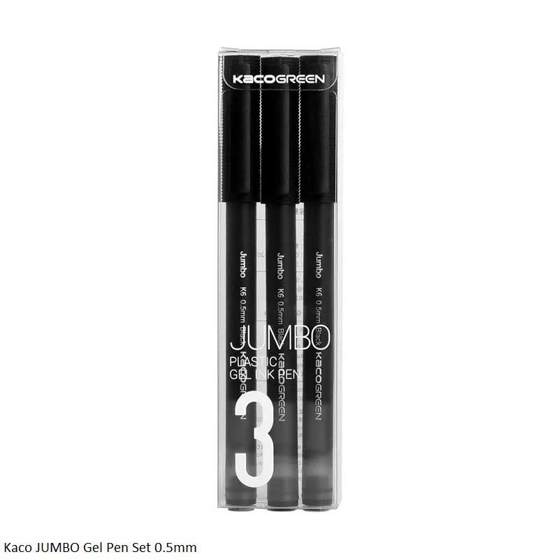 Kaco K6 Jumbo Plastic Gel Pen 0.5mm Pack of 3 Black Ink