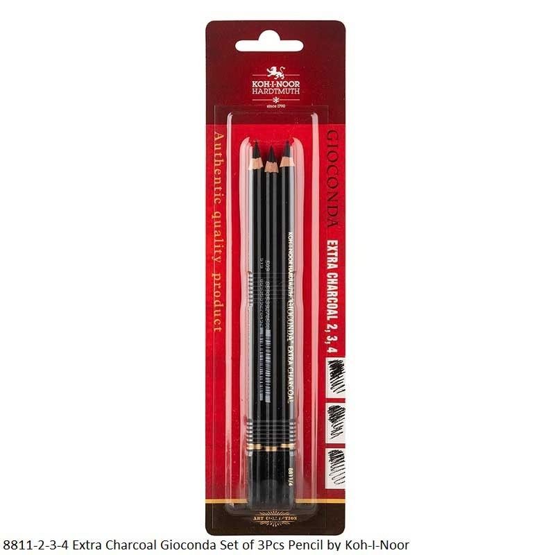 Koh-I-Noor Gioconda 8811 Black Extra-Charcoal Pencil Set of 3 – Soft, Medium & Hard