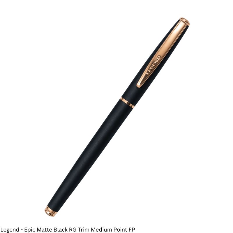 Legend Epic Premium Fountain Pen – Full Rose Gold & Matte Black with Rose Gold Trim, SS Medium Nib