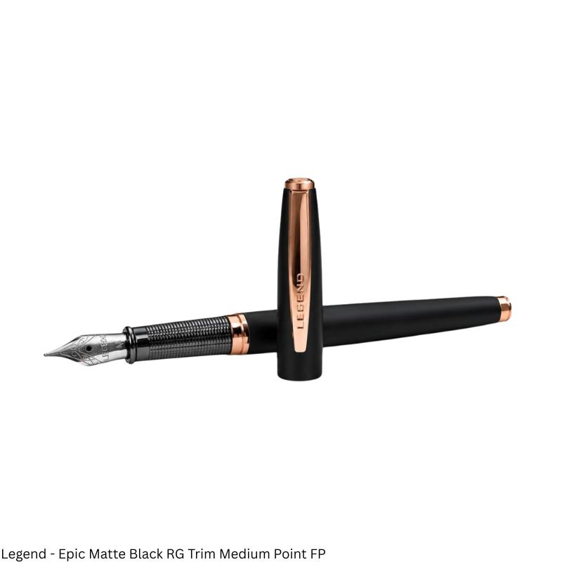 Legend Epic Premium Fountain Pen – Full Rose Gold & Matte Black with Rose Gold Trim, SS Medium Nib
