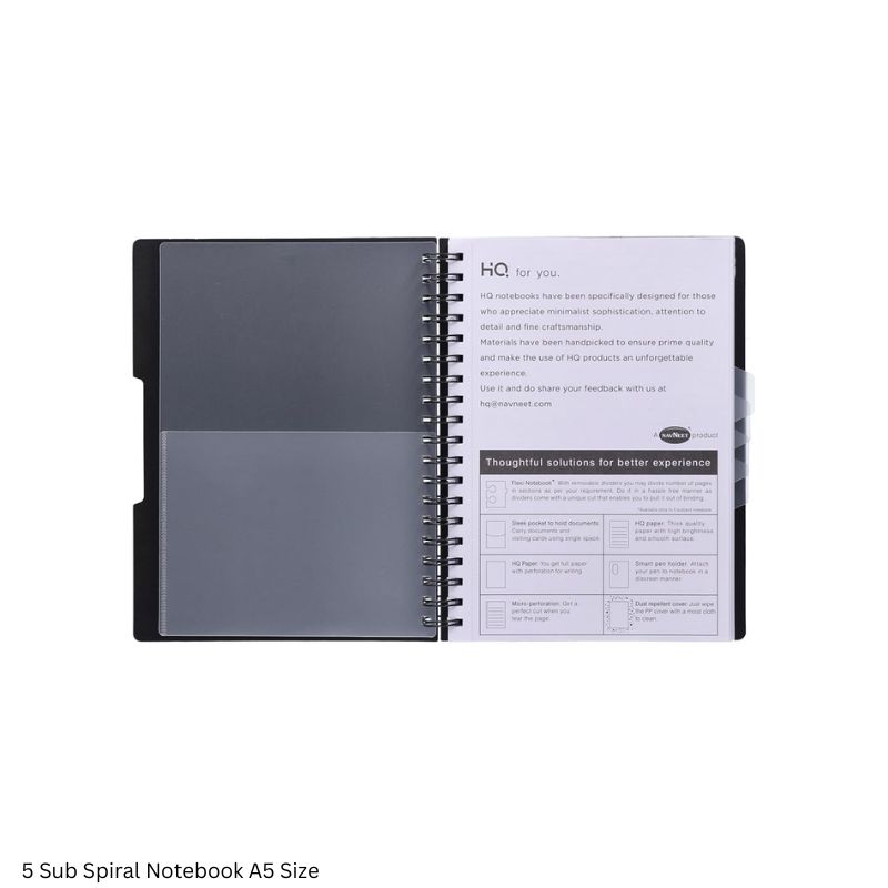 HQ Five Subject Spiral Wiro Bound Notebook 300 Pages Single Line