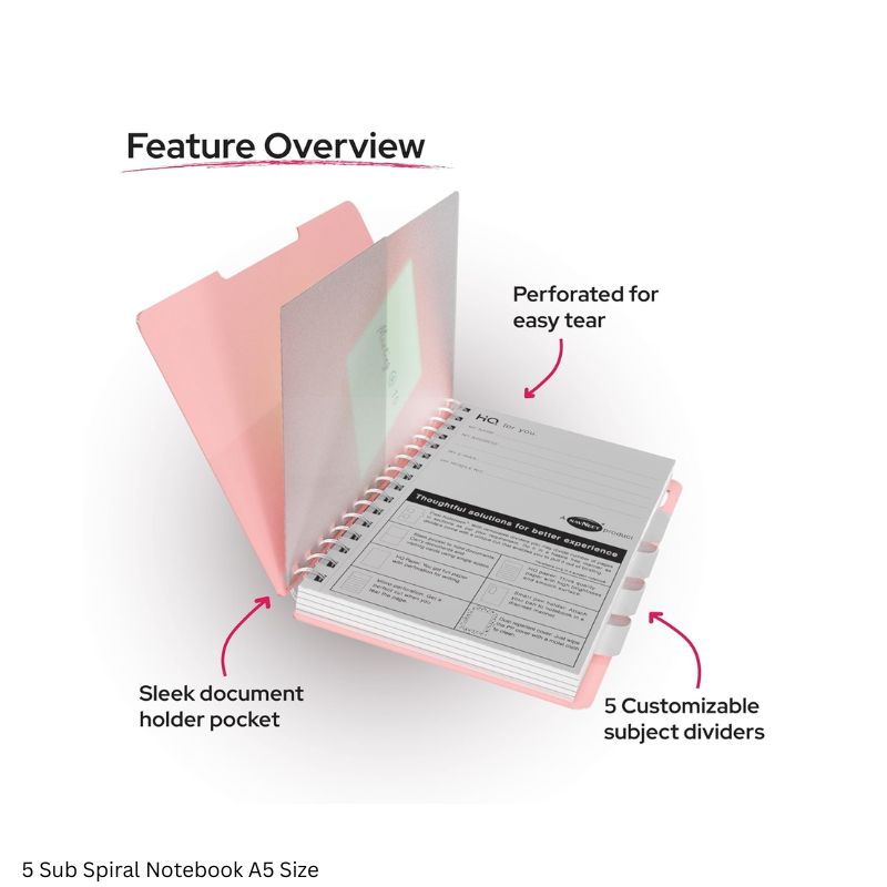 HQ Five Subject Spiral Wiro Bound Notebook 300 Pages Single Line