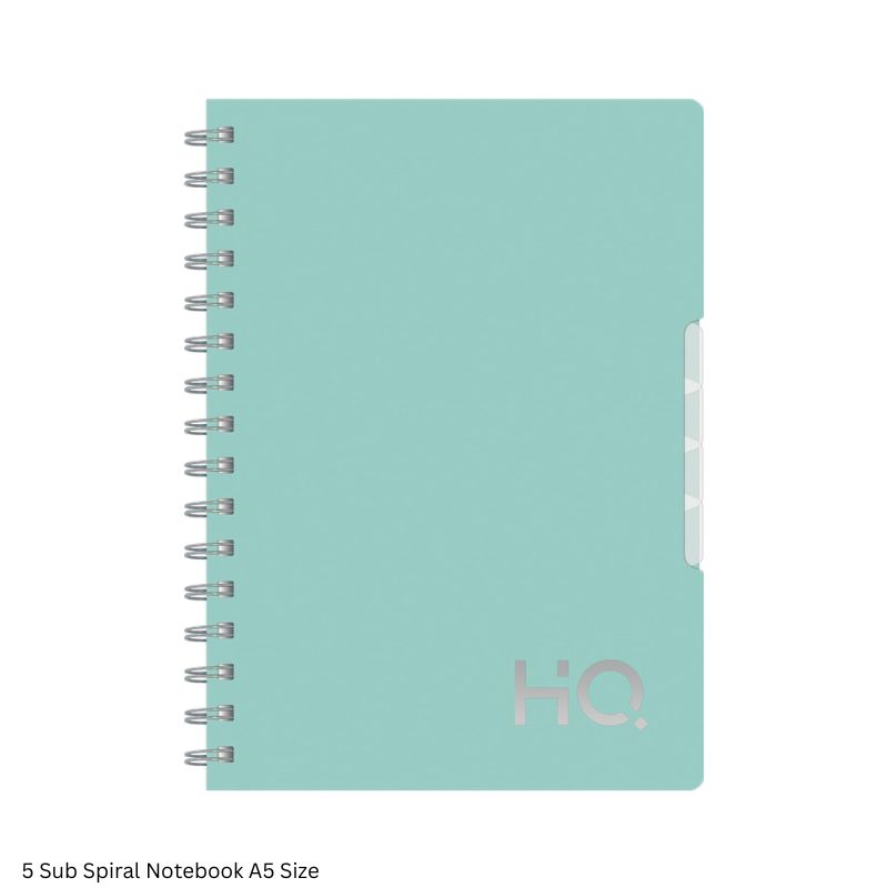 HQ Five Subject Spiral Wiro Bound Notebook 300 Pages Single Line