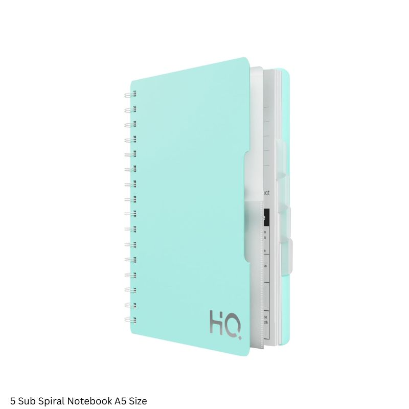 HQ Five Subject Spiral Wiro Bound Notebook 300 Pages Single Line