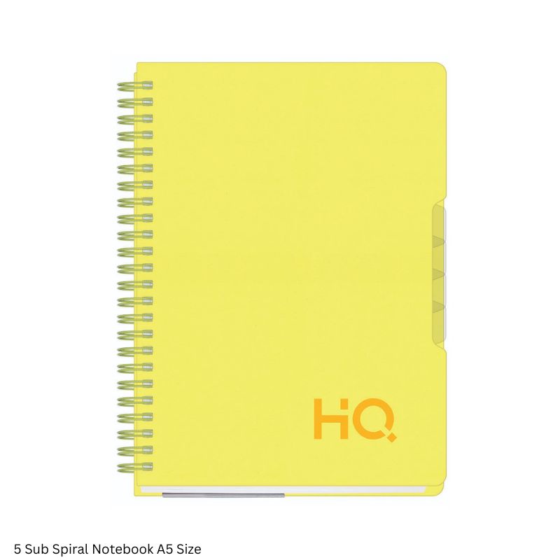 HQ Five Subject Spiral Wiro Bound Notebook 300 Pages Single Line
