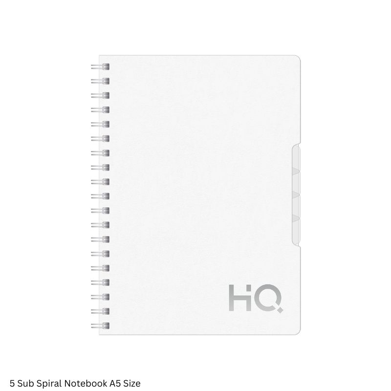 HQ Five Subject Spiral Wiro Bound Notebook 300 Pages Single Line
