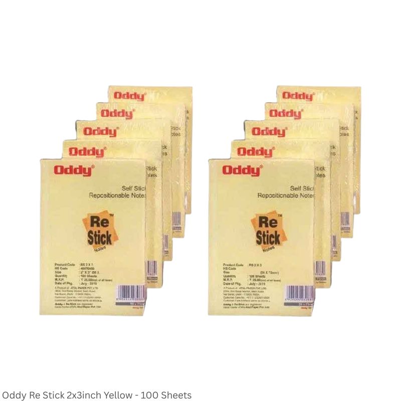 Oddy Re-Stick Notes – Yellow, 2 x 3 Inch, 100 Sheets per Pad