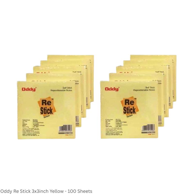 Oddy Re-Stick Notes – Yellow, 3 x 3 Inch, 100 Sheets per Pad