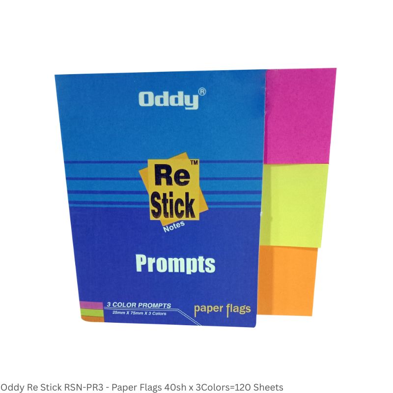 Oddy Re-Stick Prompts RSN-PR3 – 1 x 3 Inch, 3 Colours, 120 Sheets per Pad