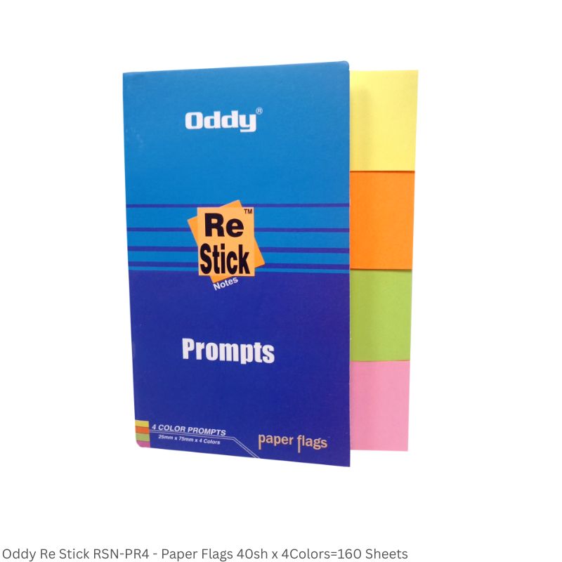 Oddy Re-Stick Prompts RSN-PR4 – 1 x 3 Inch, 4 Colours, 160 Sheets per Pad