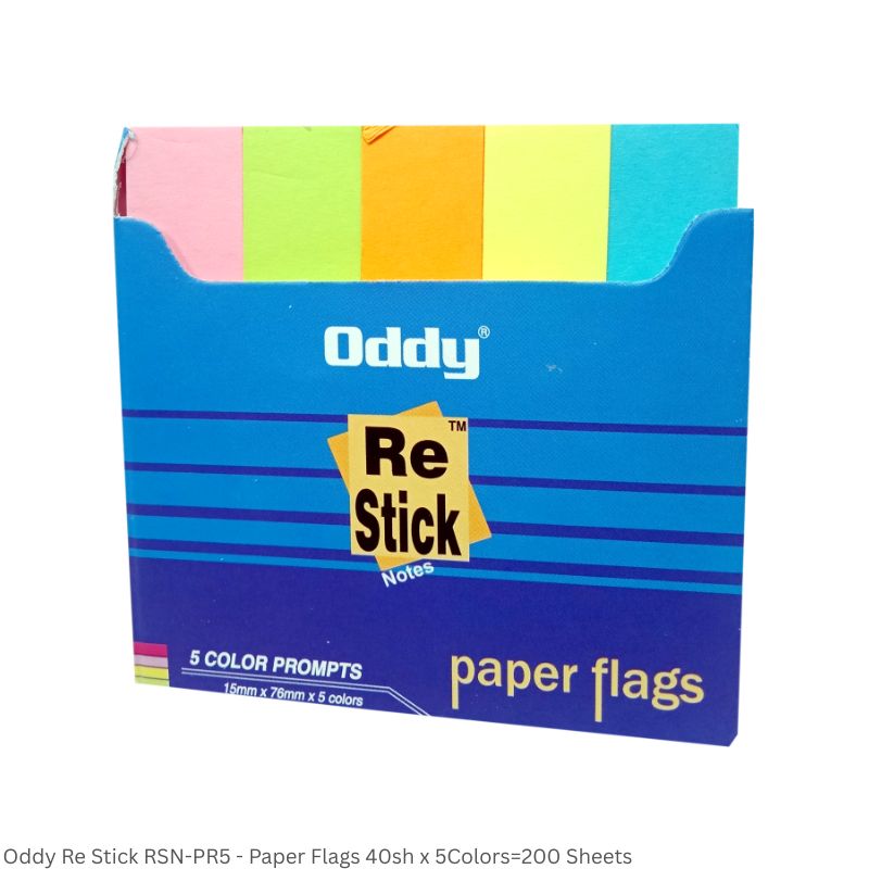Oddy Re-Stick Prompts RSN-PR5 – 15 x 76mm, 5 Colours, 200 Sheets per Pad