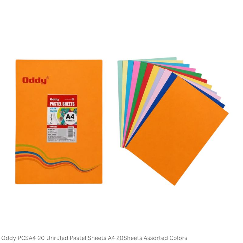 Oddy PCSA4 Unruled Pastel Sheets A4 Size – 20 Mixed Color Sheets