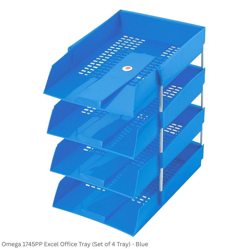 Omega Office Tray 1745PP Excel Set of 4 Trays, 12 Plastic Riser