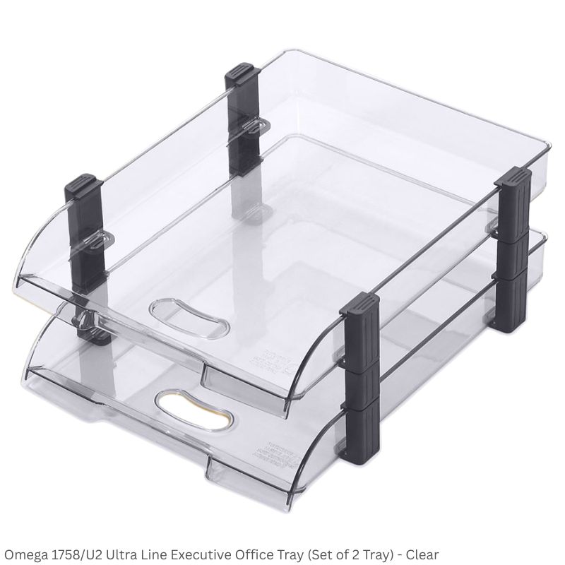 Omega Office Tray 1758/U2 Ultra Fine Executive File Tray Set of 2 Trays, 8 Clips, 4 Riser and 4 Caps