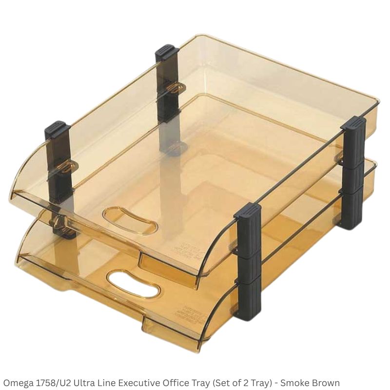 Omega Office Tray 1758/U2 Ultra Fine Executive File Tray Set of 2 Trays, 8 Clips, 4 Riser and 4 Caps
