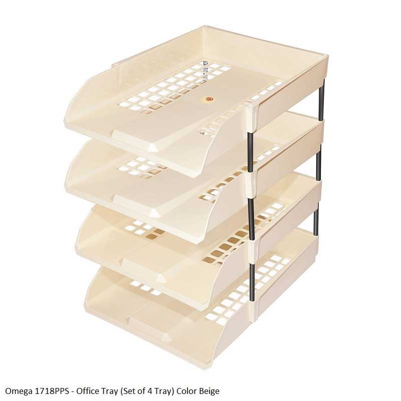 Omega Office Tray 1718PPS Set of 4 Trays with Steel Riser