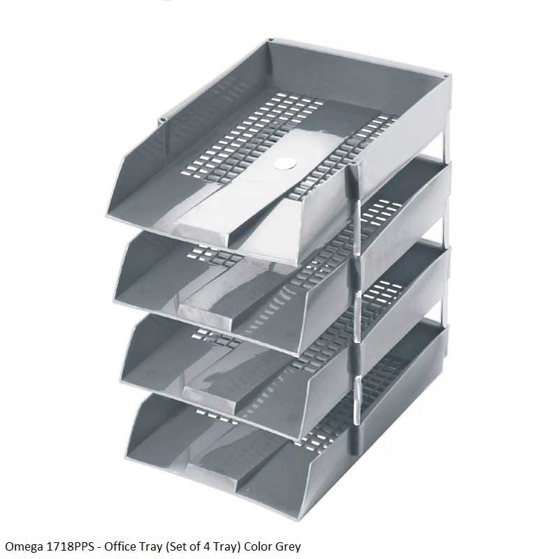 Omega Office Tray 1718PPS Set of 4 Trays with Steel Riser