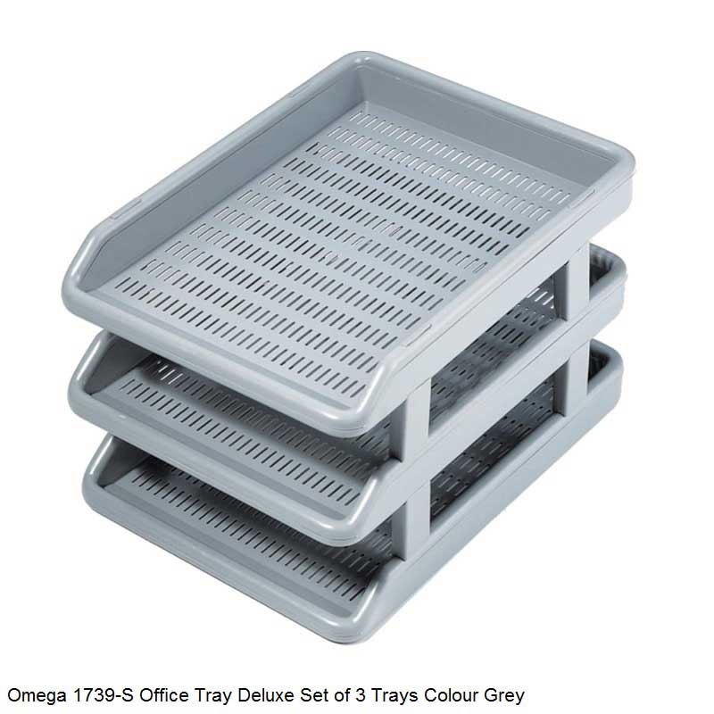 Omega Office Tray Deluxe 1739/S Set of 3 Trays with 8 Plastic Riser