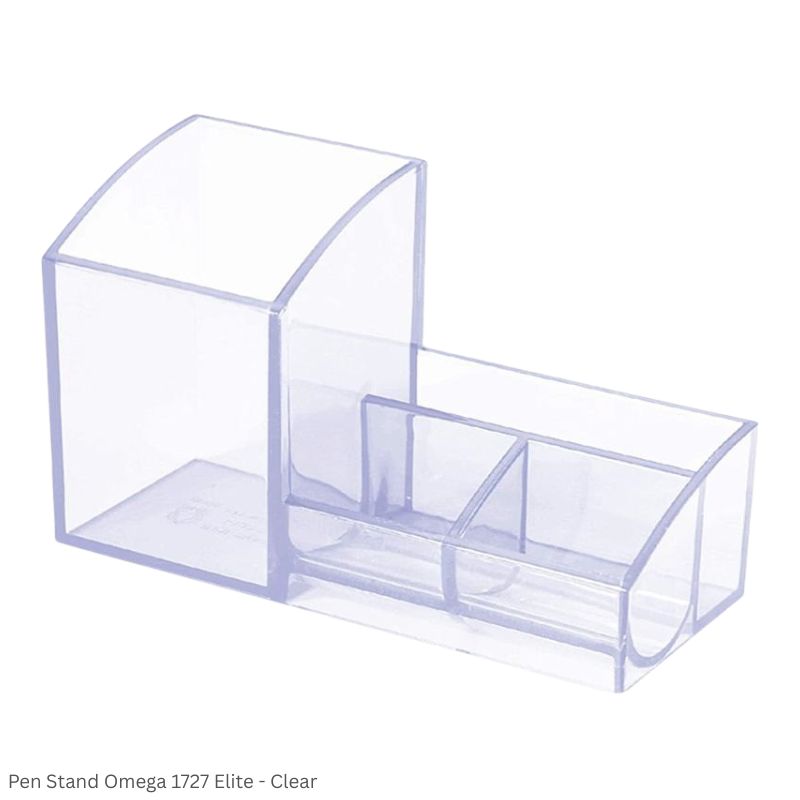 Pen Stand Omega 1727 Elite - 4 Sections, Popular models with space for all types of Stationery in Clear, Smoke Brown and Smoke Grey Colors