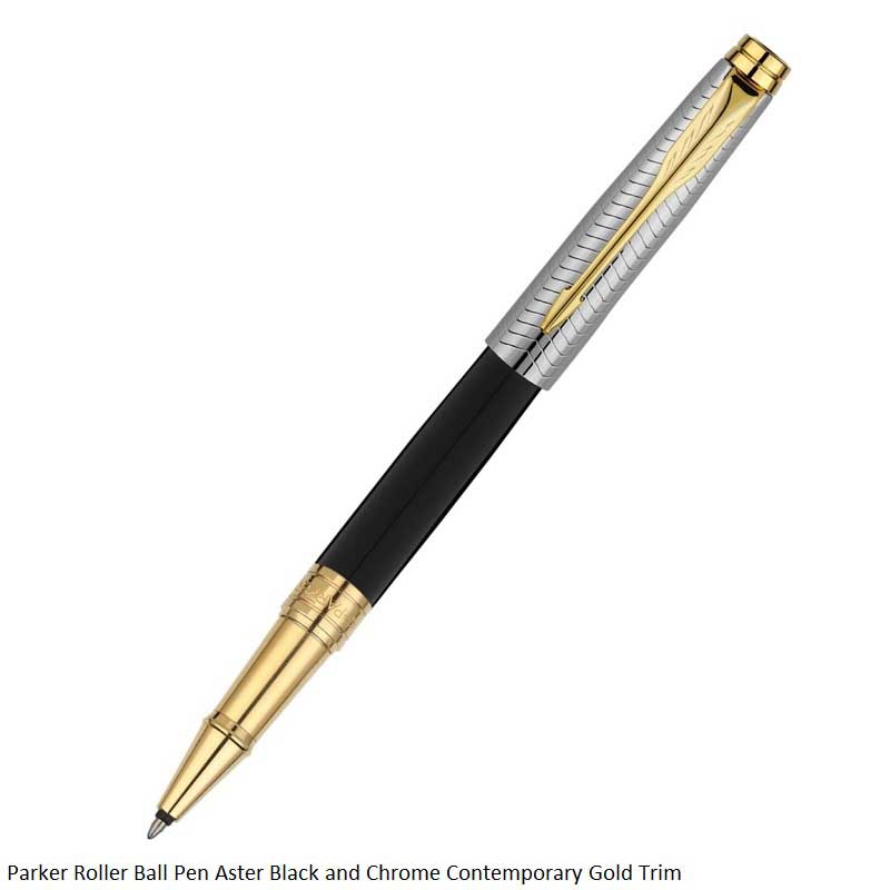 Parker Aster Black & Chrome Contemporary Gold Trim Rollerball Pen