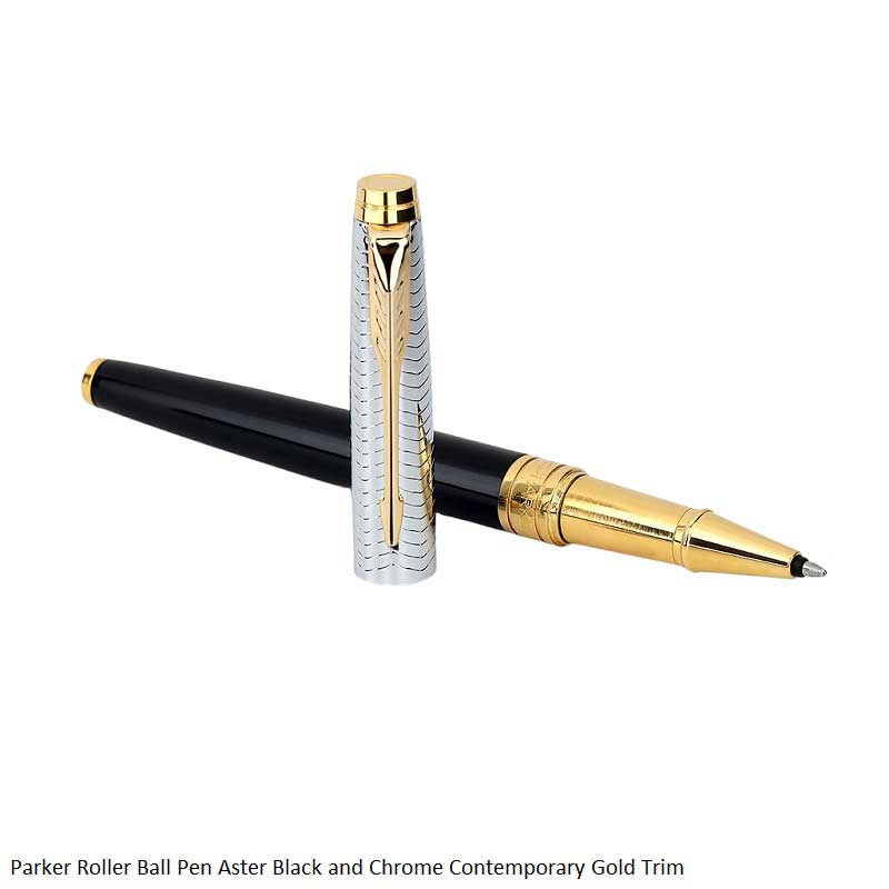 Parker Aster Black & Chrome Contemporary Gold Trim Rollerball Pen