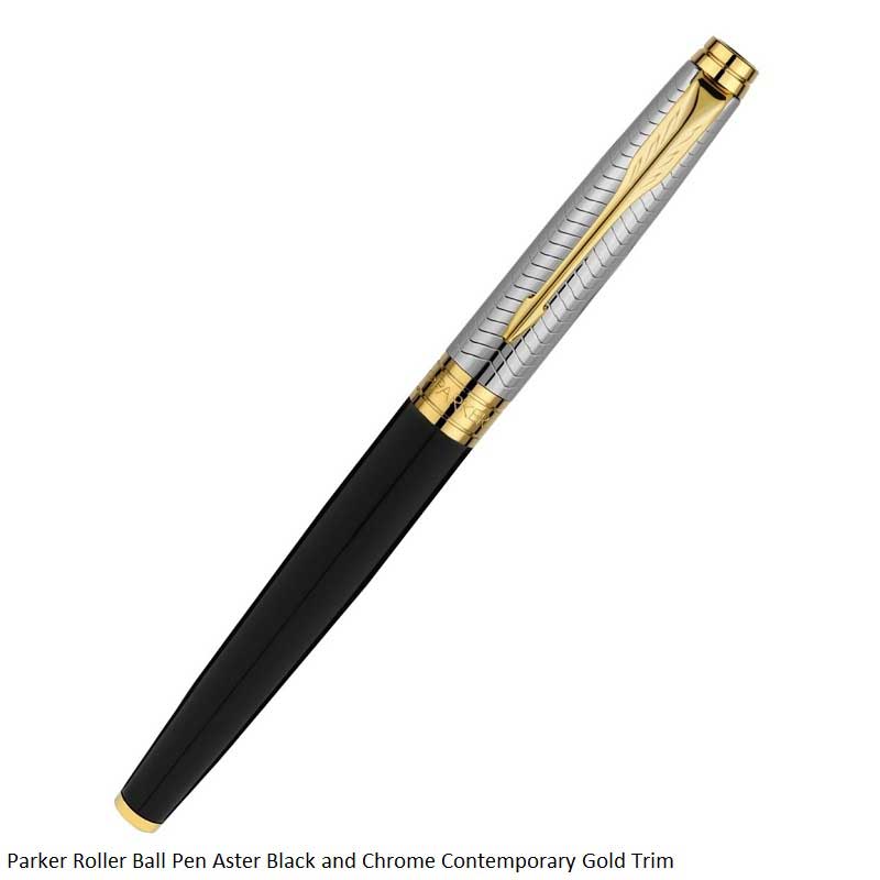 Parker Aster Black & Chrome Contemporary Gold Trim Rollerball Pen
