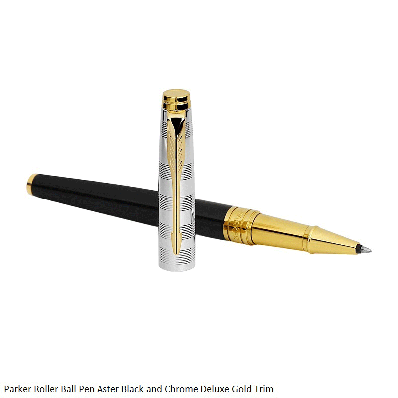 Parker Aster Black & Chrome Deluxe Gold Trim Rollerball Pen
