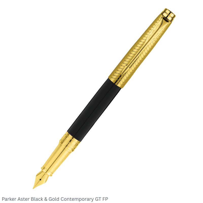 Parker Aster Black & Gold Contemporary Gold Trim Fountain Pen Medium Point