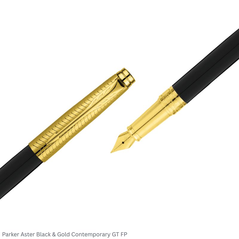 Parker Aster Black & Gold Contemporary Gold Trim Fountain Pen Medium Point