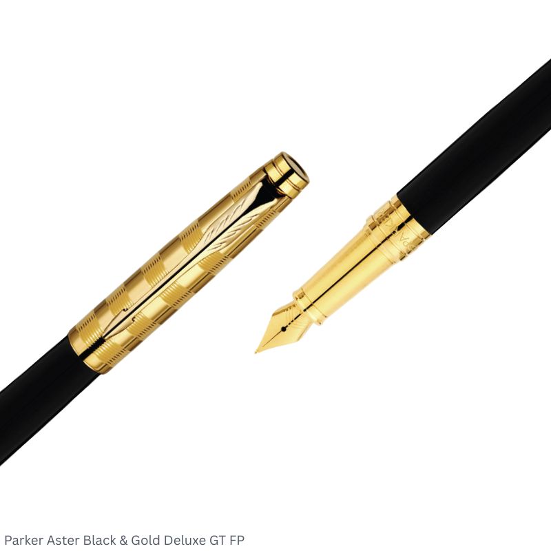 Parker Aster Black & Gold Deluxe Gold Trim Fountain Pen Medium Point