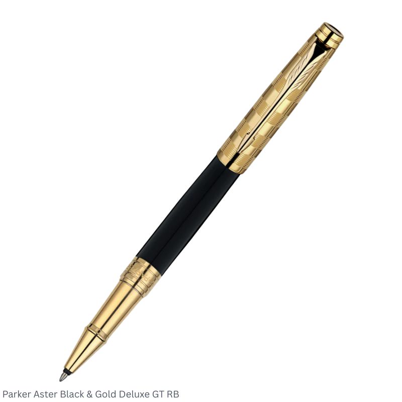 Parker Aster Black & Gold Deluxe Gold Trim Rollerball Pen