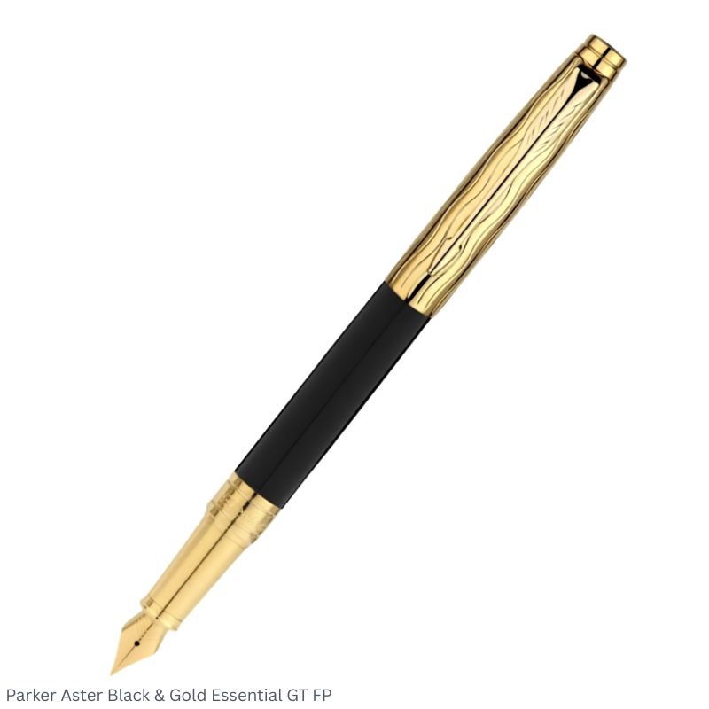 Parker Aster Black & Gold Essentials Gold Trim Fountain Pen Medium Point