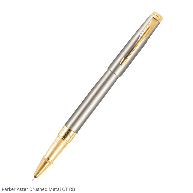 Parker Aster Brushed Metal Gold Trim Rollerball Pen