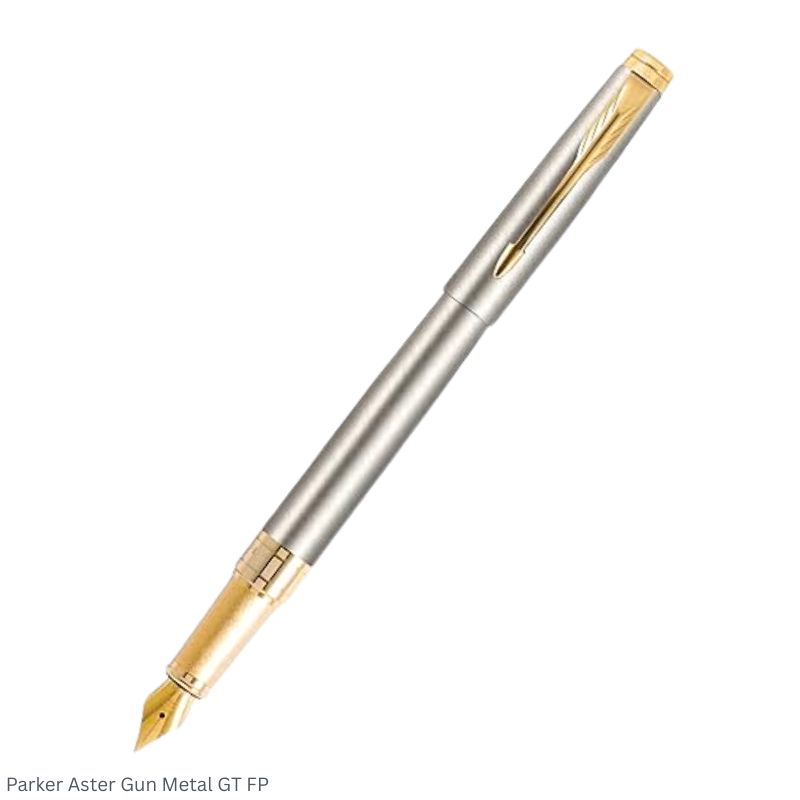 Parker Aster Brushed Metal Gold Trim Fountain Pen Medium Point