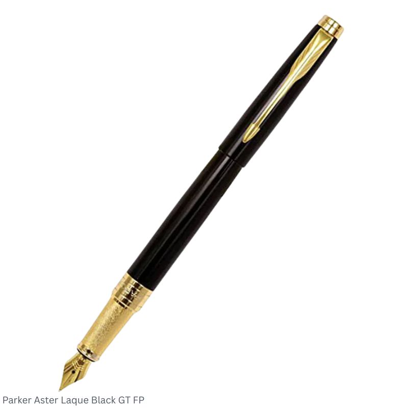 Parker Aster Lacque Black Gold Trim Fountain Pen Medium Point
