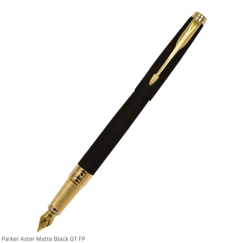 Parker Aster Matte Black Gold Trim Fountain Pen Medium Point