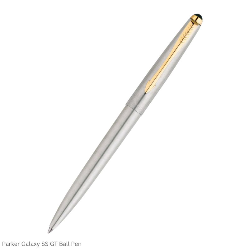 Parker Galaxy Stainless Steel Gold Trim Ball Point Pen