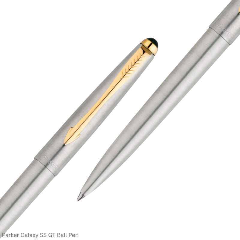Parker Galaxy Stainless Steel Gold Trim Ball Point Pen