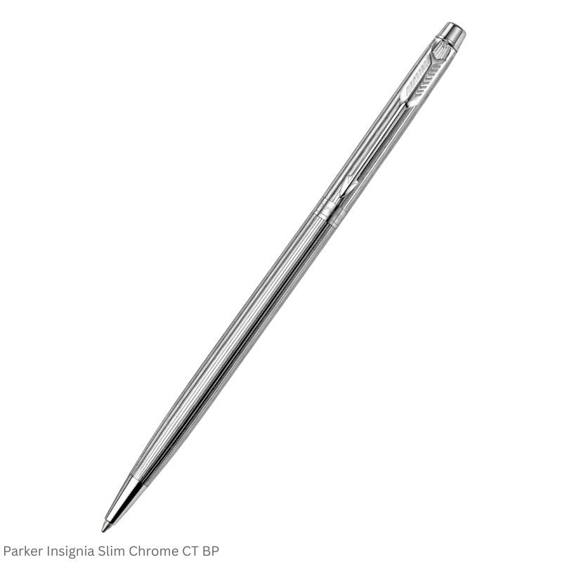 Parker Insignia (Slim) Shiny Chrome with Chrome Trim Blue Quink Flow Twist Refill