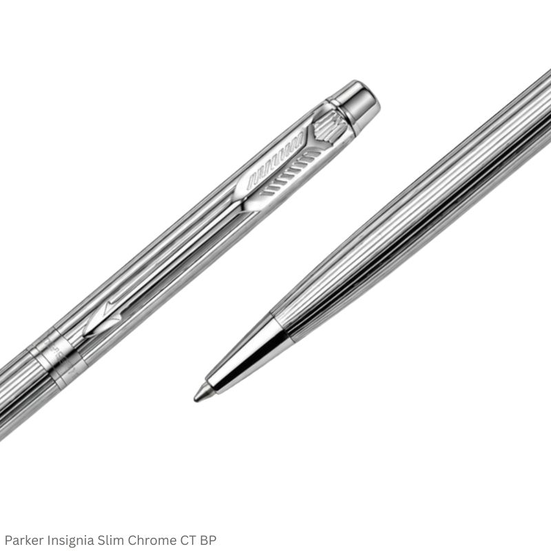 Parker Insignia (Slim) Shiny Chrome with Chrome Trim Blue Quink Flow Twist Refill
