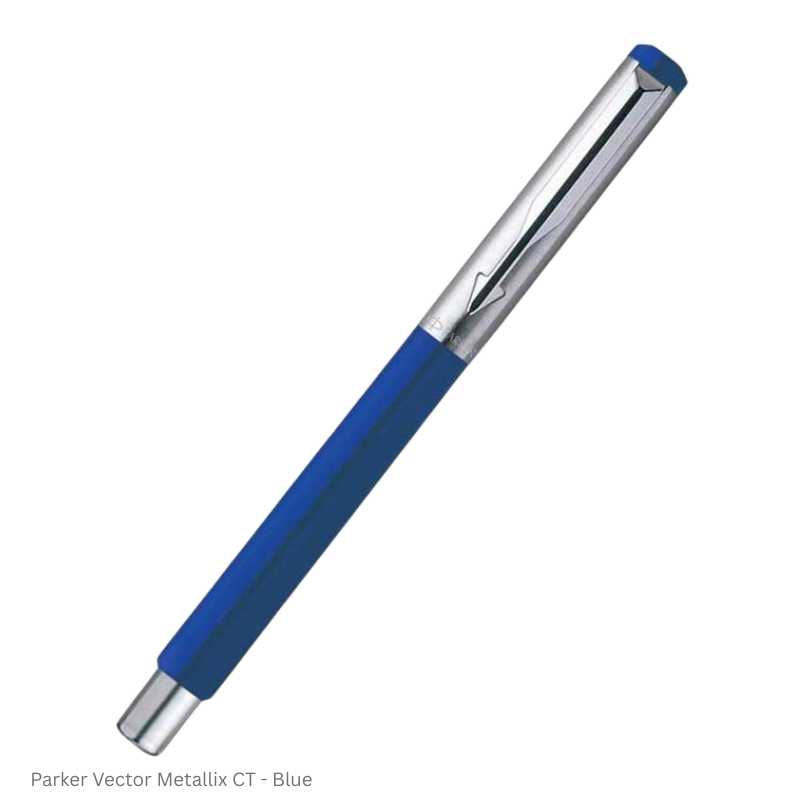 Parker Vector Metallix Chrome Trim Fountain Pen with 30ml Blue Quink Ink