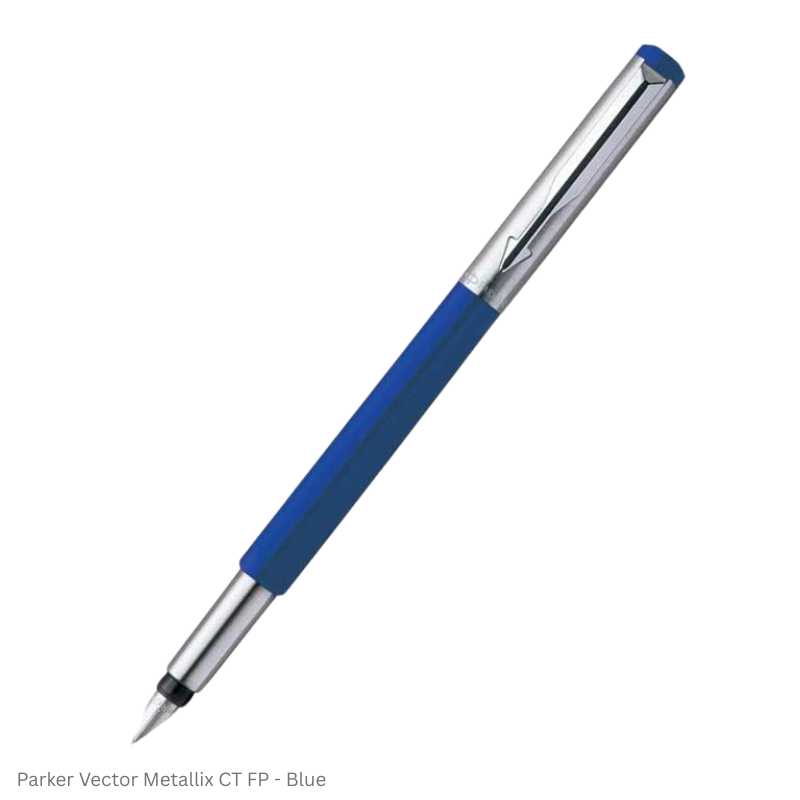 Parker Vector Metallix Chrome Trim Fountain Pen with 30ml Blue Quink Ink
