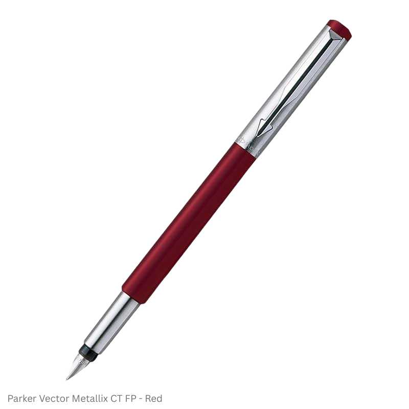 Parker Vector Metallix Chrome Trim Fountain Pen with 30ml Blue Quink Ink