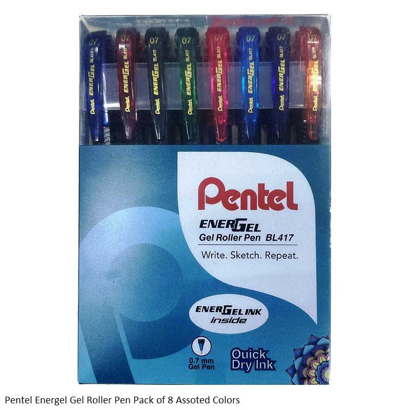 Pentel Energel BL417 Roller Ball Pen in 4, 8 and 12 Assorted Colors Pack