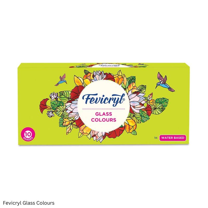 Fevicryl Water Based Glass Colours Set of 10 Shades and 6 Shades with Black 3D Outliner